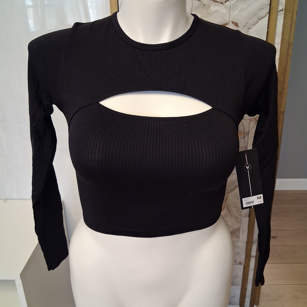 Black Cut-Out Long Sleeve Top